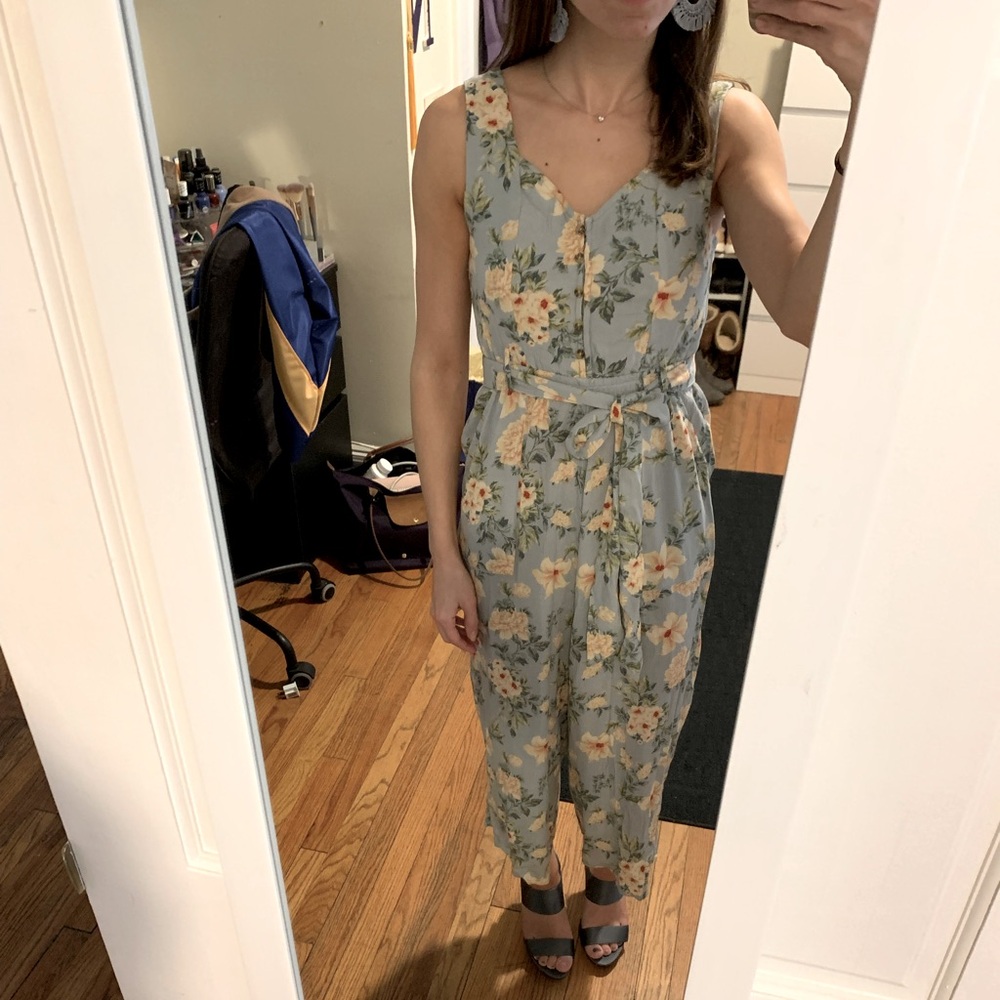 American Eagle Blue/green floral jumpsuit size XS